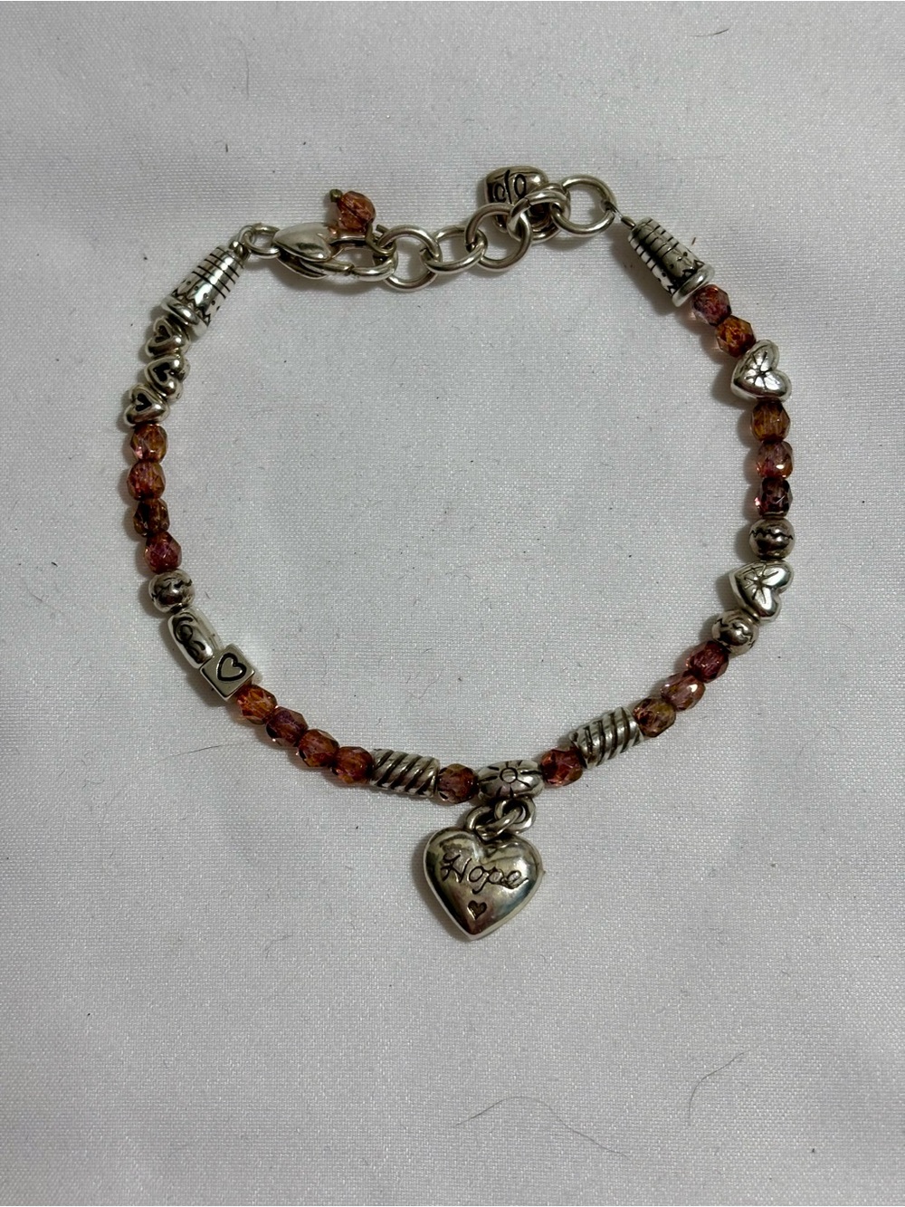Vintage RETIRED Brighton "Heart Hope" Crystal Beaded Charm Bracelet-7"